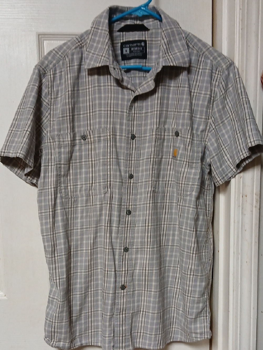 Carhartt Men's Short-Sleeve Plaid Button-Down Shirt - Light Gray, Sz.M